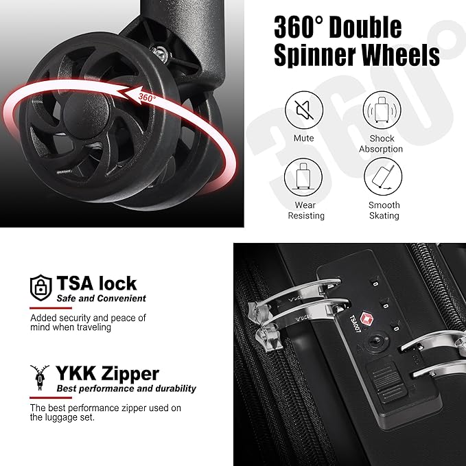 Classic 20" Carry-On with TSA Lock Spinner Wheels, Lightweight Hardside Expandable Suitcase with Front Open Pocket Compartment, Black