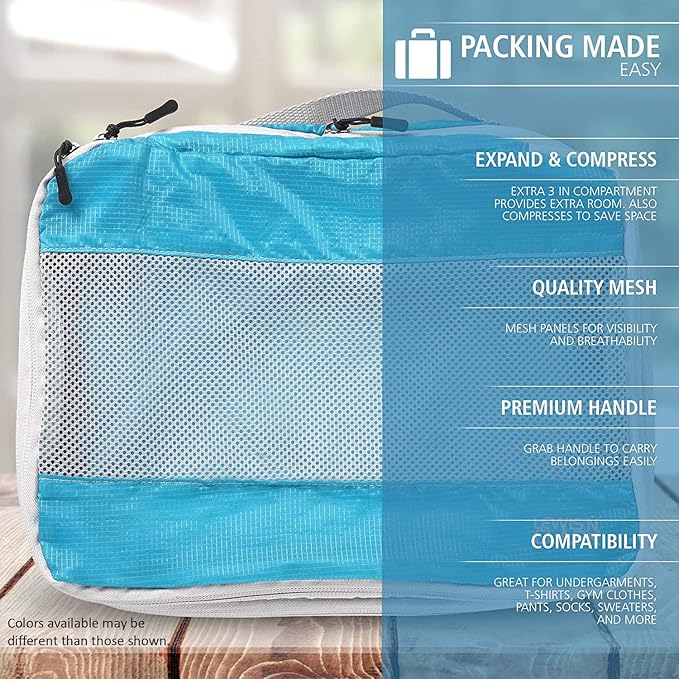 Lewis N. Clark ElectroLight Expandable Compression-Packing Cube + Travel Organizer for Luggage, Suitcase or Carry On with Smart Design Grab Handle & Breathable Mesh, 2-Pack (1 Med, 1 Large), Red