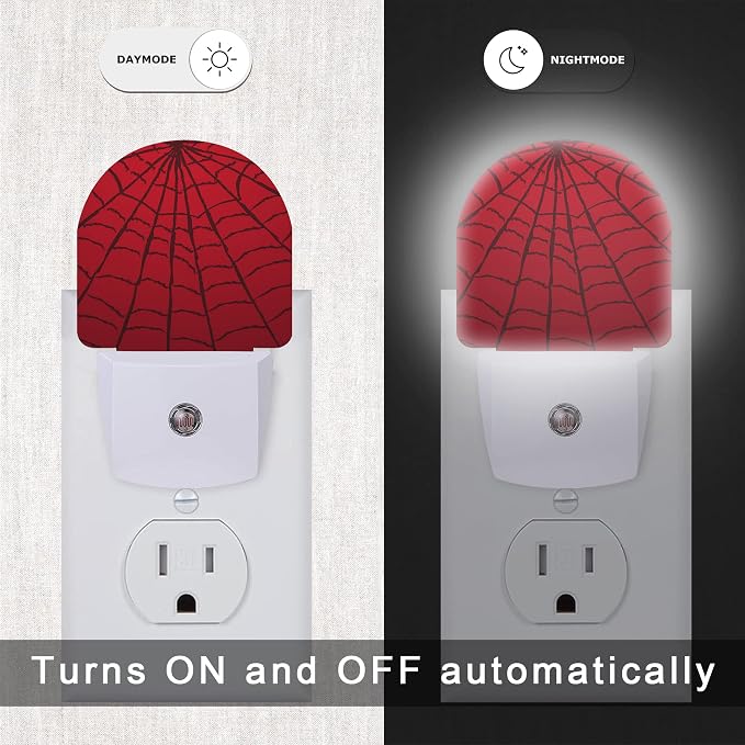 Red Spider Web Night Light,Plug-in Wall Led Night Lights Decor for Boys Girls Room,Dusk to Dawn Sensor Wall Lamp for Stairway/Hallway/Kitchen,0.5W