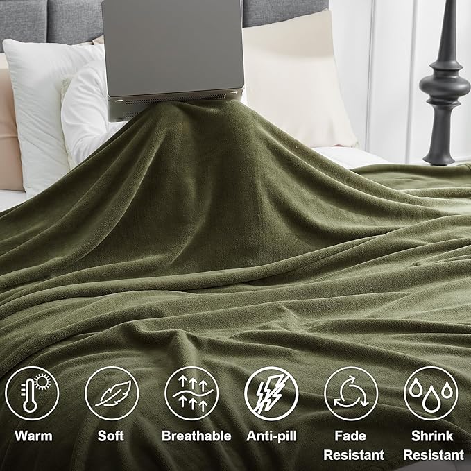 Hansleep Fleece Moss Green Throw XL Blanket, Super Soft Flannel Fuzzy Plush Cozy Blanket for All Seasons, Moss Green, Throw XL 50x70 Inches