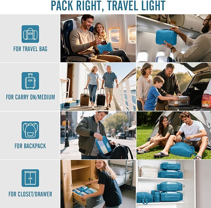 Veken 8 Set Packing Cubes for Travel Essentials, Suitcase Organizer Bags in 4 Sizes, Carry-On Luggage Accessories with Large Laundry & Hanging Toiletry Bag, Must-Have for Airplane, Road Trip & Camping