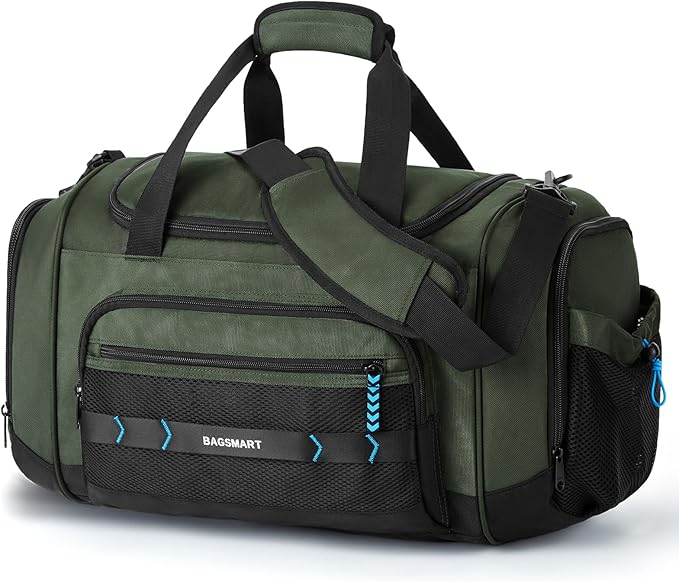 BAGSMART Gym Bag for Men & Women, Sports Travel Duffel Bag Carry-on Bag, Lightweight Weekend Overnight Bag with Shoe Compartment & Wet Pocket, Water-resistant Workout Duffle Bag for Travel Gym -Green