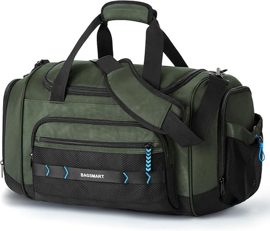 BAGSMART Gym Bag for Men & Women, Sports Travel Duffel Bag Carry-on Bag, Lightweight Weekend Overnight Bag with Shoe Compartment & Wet Pocket, Water-resistant Workout Duffle Bag for Travel Gym -Green