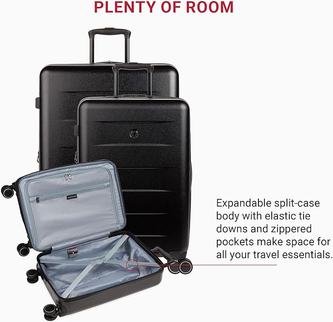 SwissGear 8020 Eclipse Hardside Expandable Luggage with Spinner Wheels, Black, 3-Piece Set (18/24/27)