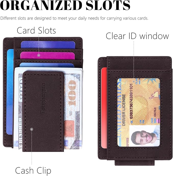Toughergun Slim Wallet for Men RFID Blocking Money Clip, Minimalist Front Pocket Credit Card Holder, Magnetic Thin Mens Wallets with ID Window