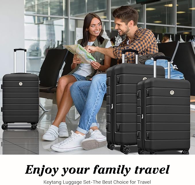 Classic 3-Piece Luggage Set with TSA Lock, Lightweight Suitcase with Spinner Wheels, Hardshell Expandable Carry-On Luggage, 20/24/28 inch, Black