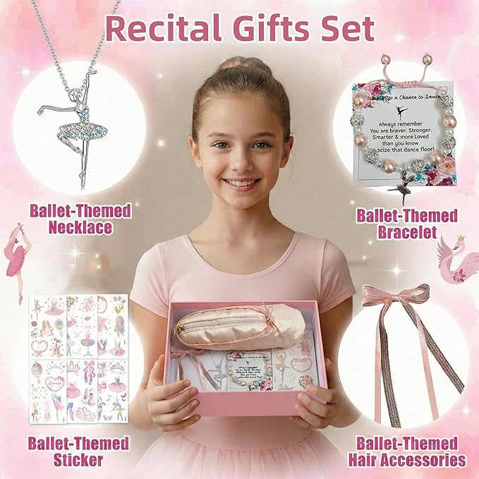 Ballet Slipper Pouch Makeup Bag Dance Recital Gifts for Girls Dancer Ballerina Accessories Gifts Set Necklace Bracelet Sticker