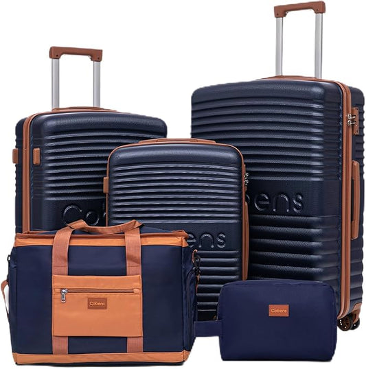 5 Piece Luggage Sets with Spinner Wheels and Tsa Lock, Hardshell ABS Suitcase Set, Lightweight Hardside Waterproof Travel Suitcases for Men Women, 20", 24", 28" DarkBlue