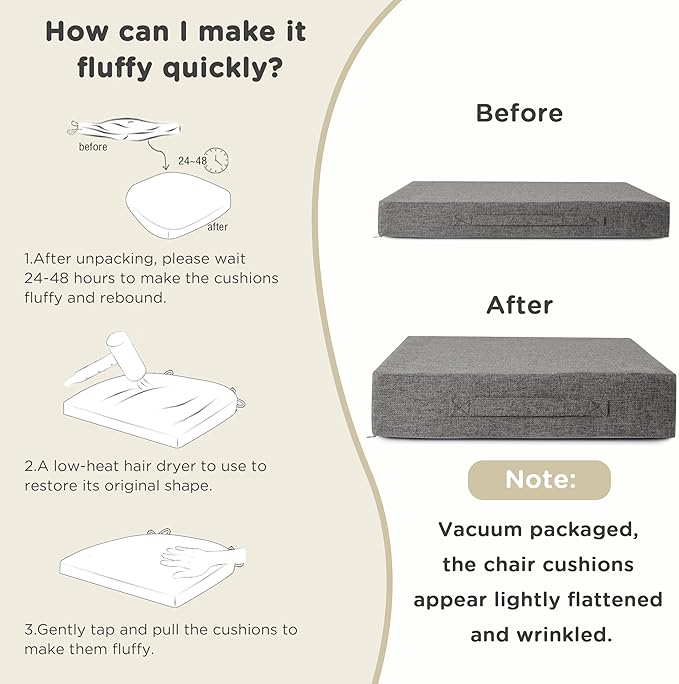 AddGrace Recliner Cushions for Elderly Thick Seat Cushion 20"x20"x4" Chair Pads with Non Slip Backing and Washable Cover for Couch Armchair Chairs Light Grey