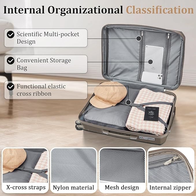 6 Piece Luggage Set PP Hardshell, Expandable Suitcase Set with Spinner Wheels (20/24/28), Includes 14" Cosmetic Case, Travel Duffel & Toiletry Bag, Lightweight TSA Lock Nested Set (Champagne)