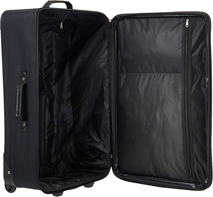 Rockland Fashion Softside Upright Luggage Set, Telescoping Handles, Black Plaid, 4-Piece (14/19/24/28)