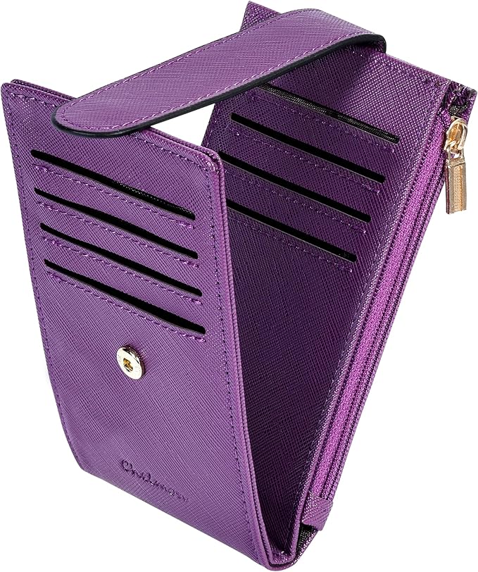Women's RFID Slim Card Holder Wallet: Thin Bifold with Multi-Card Case & Zipper Coin Pocket Purse (Deep Purple)