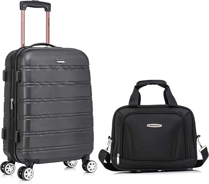 Rockland Melbourne Hardside Expandable Spinner Wheel Luggage Set, Black, Carry-On 20-Inch and Tote 14-Inch