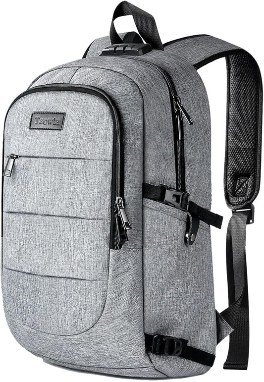 Tzowla Travel Laptop Backpack Water Resistant Anti-Theft Bag with Giant Tumbler Holder Pocket and Lock 15.6 Inch Computer Business Backpacks for Women Men Work College Gift,Casual Daypack(Grey)