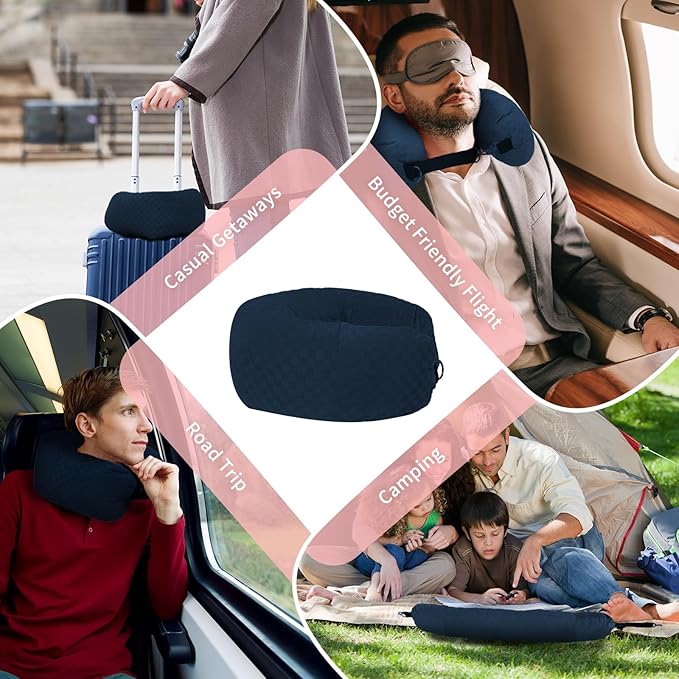 Stuffable Travel Pillow, Stuffable Neck Pillow for Travel, Neck Pillow Stuffed with Clothes Storage - No Extra Baggage Fees, Fits 5+ Days of Travel Essentials, No Filler (Blue-Checkerboard)
