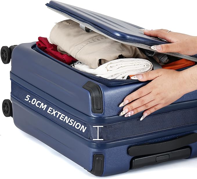 29 Inch Luggage, Top Opening Airline Approved ABS+PC Hard Shell Suitcases with Silent Wheels, TSA Lock,Front Pocket and Wet-dry Separated Six-piece Set (Dark Blue, 29 Inch)