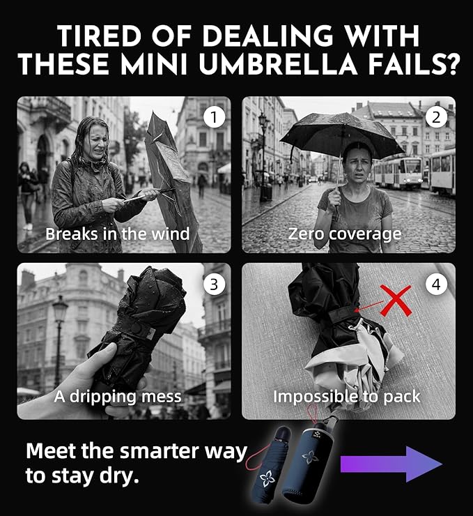 Mini Travel Umbrella for Rain - 43" Large Coverage Small Compact Umbrella, Reinforced Strong Frame, Lightweight Portable Parasol with UPF 100+ UV Protection, Gifts for Adults, Seniors & Students