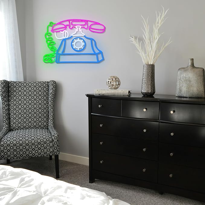 GNVETZLL Telephone Neon Sign Retro Phone Light Up Sign Dimmable Landline Neon Light Colorful Phone LED Sign for Bedroom Office Bar Shopping Center School