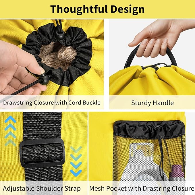 150L Laundry Bag Backpack with 3 Sizes Mesh Wash Bags and Shoulder Straps Foldable Clothes Hamper Bag with Drawstring Closure for College, Apartment, Laundromat (Yellow)