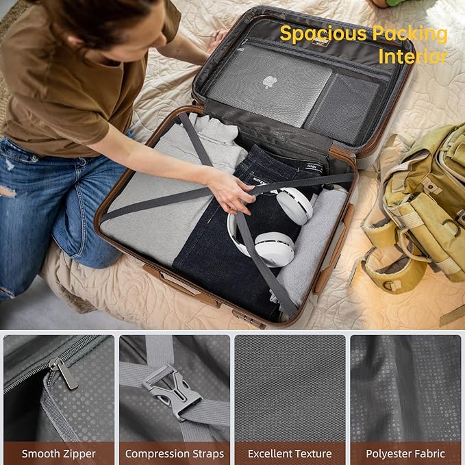 LARVENDER Luggage Sets 6 Piece, Expandable Hardside Carry on Suitcase Set with Spinner Wheels, Lightweight Rolling Luggage Sets for Women with TSA Lock, Cream White