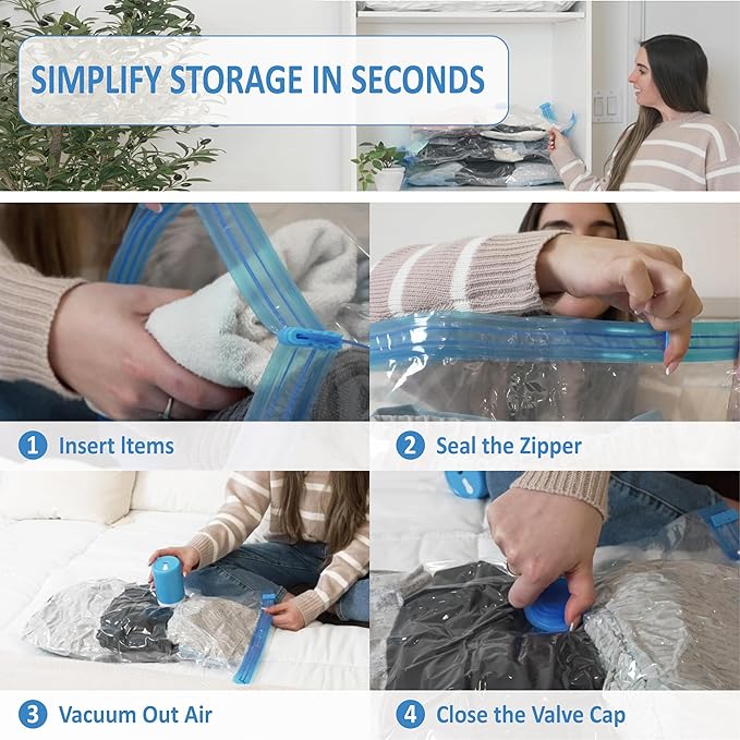 Cozy Essential Travel Vacuum Storage Bags with Rechargeable Cordless Electric Pump, Space Saver Bags for Luggage, Suitcase, Carry-On, for Clothes, Blankets, Comforters, Pillows, 10 Combo