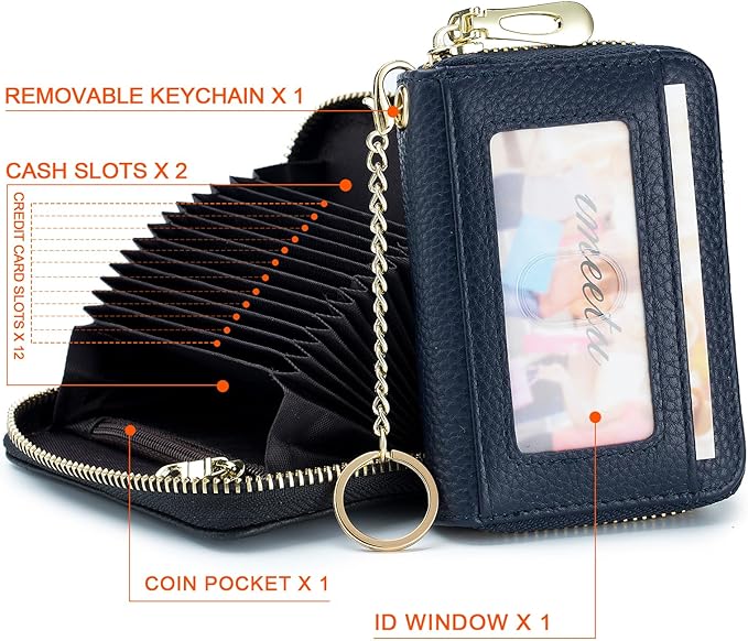 imeetu RFID Credit Card Holder, Small Leather Zipper Card Case Wallet for Women