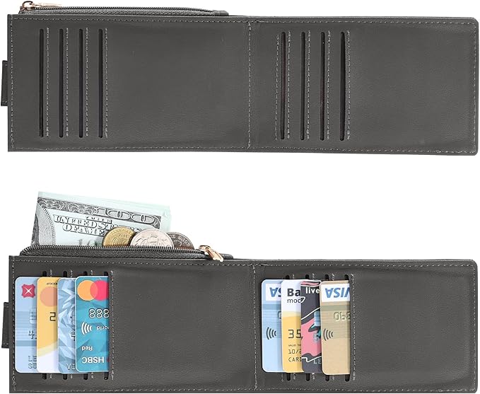Chelmon Womens Wallet Slim RFID Blocking Bifold Multi Card Case Wallet with Zipper Pocket (Deep Grey)