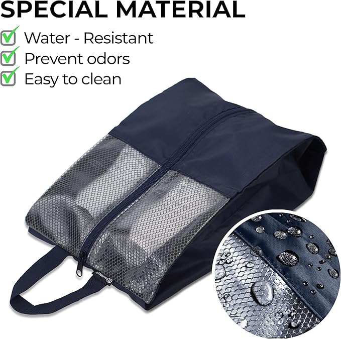 Shoe Bags For Travel, Used As For Storage or Shoe Travel Bag, Space Saving When Travelling With This Travel Shoe Bags For Packing, Featuring Waterproof Nylon Sneaker Bag. (Navy, 2 Pack, Large)