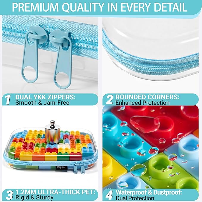 YQBRAO 3 Pack Hard Sided Clear Zipper Case for Storage- Thickened-Grade Clear Hard Shell Zipper Case for Organizing Bead, Handicrafts, Sewing, Playdo (Blue, LMS)