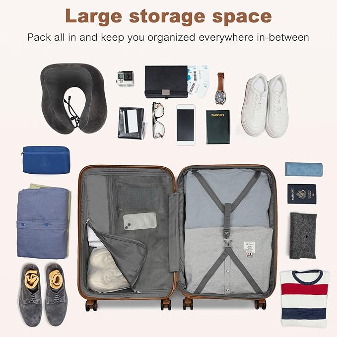 Kono Airline Approved Carry On Luggage, 22x14x9 inches, 20 Inch Expandable Lightweight Hardshell Suitcase with TSA Lock, (Black Brown, Suitable for 1-3 Days of Travel)