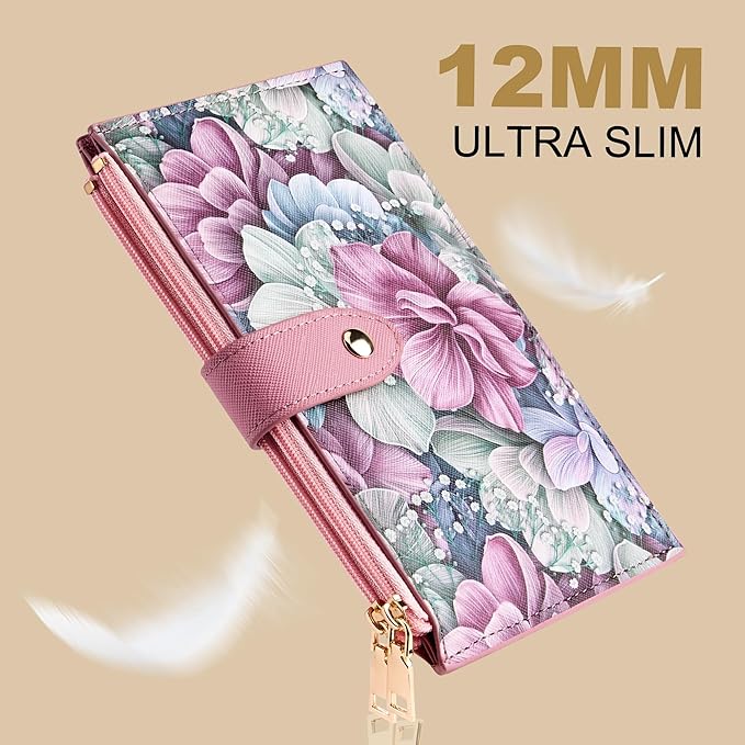 Travelambo RFID Wallet Women Large Size Bifold Multi Card Wallet Case with Zipper Pocke Credit Card Holder for Women