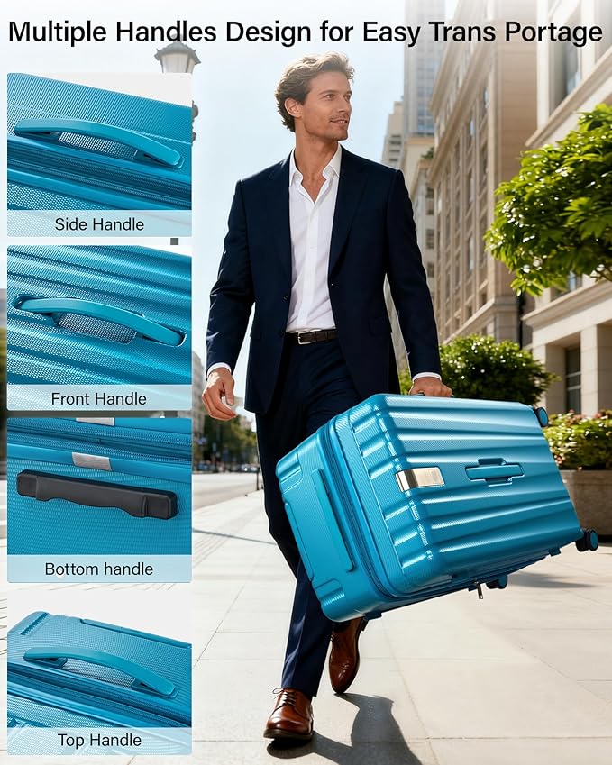 Hanke 24 Inch Plus Expandable Luggage Large Suitcases with Wheels, Medium Checked Luggage Hard Shell Suitcases, PC Trunk Luggage Extra Large Suitcase with Lock for Women Men(Caribbean Blue)