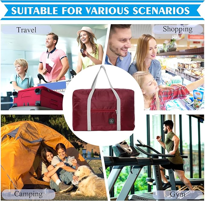 Foldable Travel Duffel Bag Tote Carry on Luggage Bag Spirit Airlines Personal item Sports Gym Bag Water Resistant Weekender Overnight Bags for Women and Men (Red)