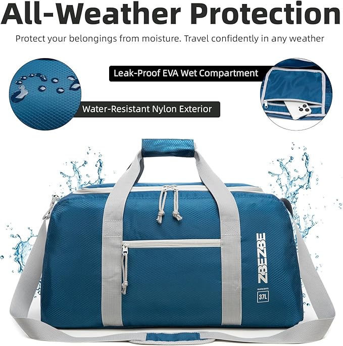 Foldable Travel Duffel Bag, Lightweight & Easy to Carry Water-Repellent Duffle Bag - 2-Way Zipper & Interior Pouch, Ideal for Weekend Trips, Daily Use,Camping，Sports