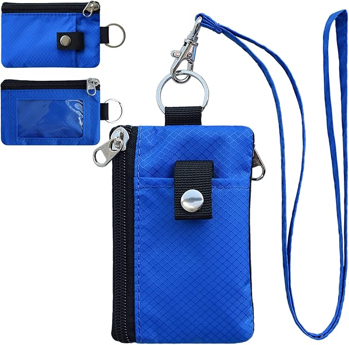 CHENSPRX Minimalist RFID Blocking Small Wallet with ID Window,WaterResistant Zip Id Case Wallet with Lanyard Keychain for Cards,Cash,Travel,Women,Men