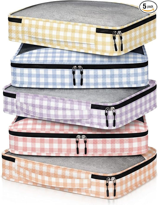 5 Pcs Packing Cubes for Suitcase Large Travel Cubes Carry on Luggage Organizer Bags for Clothes Accessories(S,Plaid)
