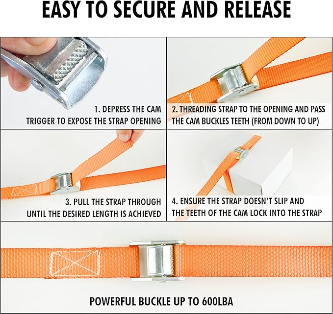 Cartman 1" x 12'Lashing Straps Cargo Tie-Down Strap Up to 600lbs, 10pk in Carry Bag, Orange