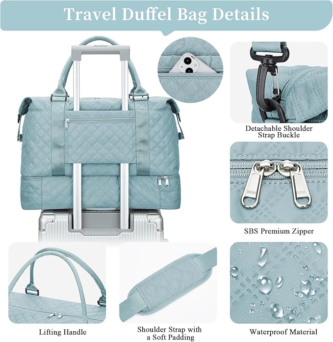 Weekender Bags for Women, Carry on Overnight Weekend Travel Duffel Bag with Shoes Compartment &Toiletry Bag, Personal Item Bag for Travel Business Trips Sport Hospital