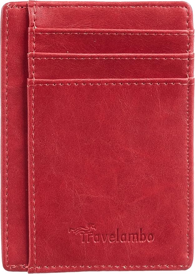 Travelambo Slim Wallet Front Pocket Minimalist Leather RFID Blocking Medium Size