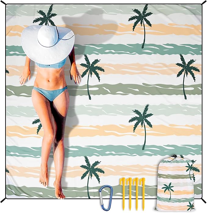 Beach Blanket Waterproof Sandproof Extra Large Beach Mat 79" X 83"/120"x108"for 1-8 Adults Quick Drying Durable Outdoor Picnic Mat for Beach Travel Camping Hiking