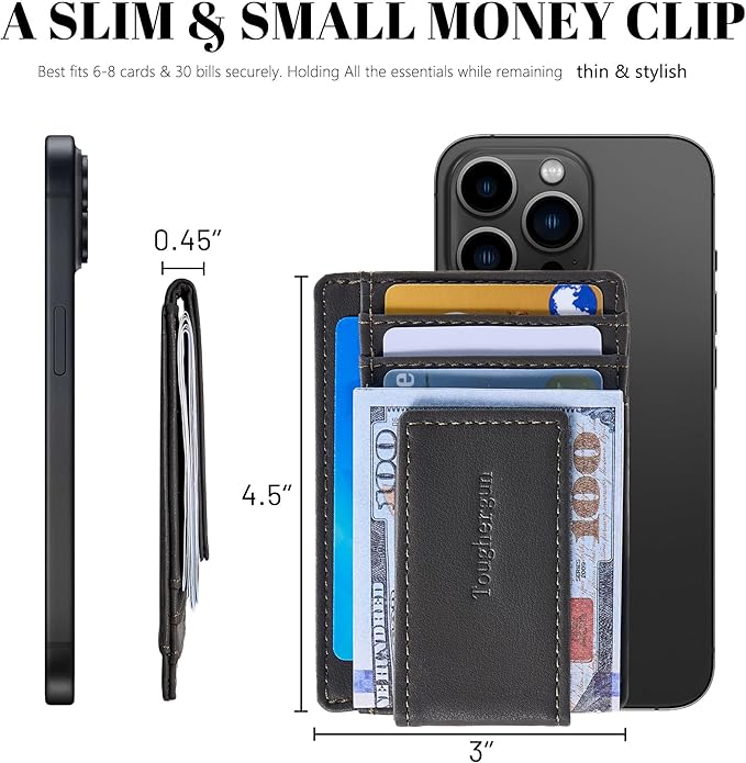 Toughergun Slim Wallet for Men RFID Blocking Money Clip, Minimalist Front Pocket Credit Card Holder, Magnetic Thin Mens Wallets with ID Window