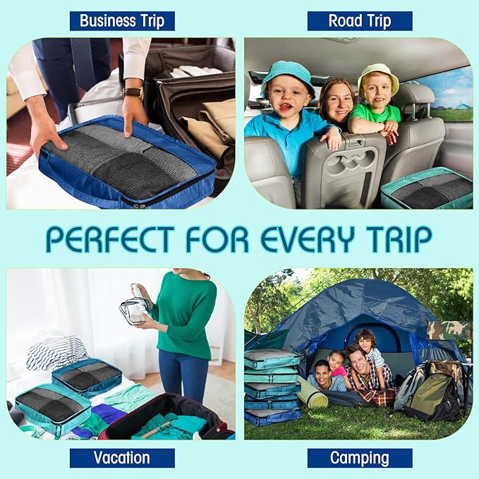 5 Pcs Packing Cubes for Suitcase Large Travel Cubes Carry on Luggage Organizer Bags for Clothes Accessories(M,Blue)