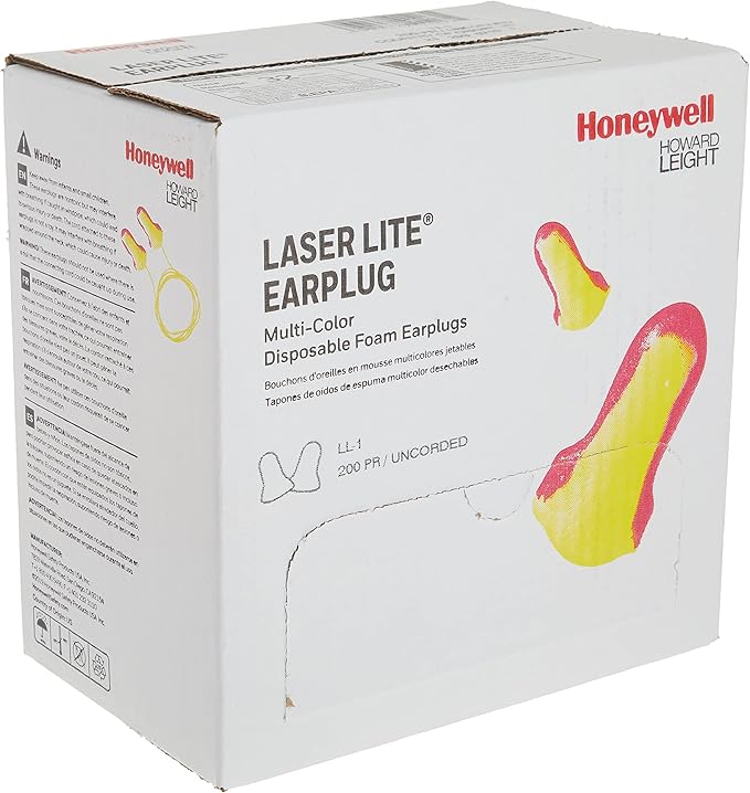 Howard Leight by Honeywell Laser Lite High Visibility Disposable Foam Earplugs, Pink/Yellow , 200-Pairs (LL-1) - 3301105