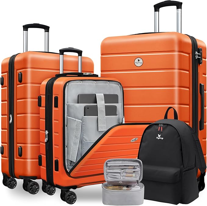 Classic Light Weight Hardside Expandable Spinner Wheels Luggage Suitcase W/TSA Lock,5 Piece Set,Orange