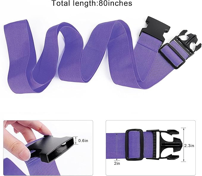 2Pcs Luggage Straps for Suitcase Travel Accessories TSA Approved, 80In Long Belts to Keep Your Suitcase Secure, Adjustable Bag Straps with Quick-Release Buckle for Travel Bag Closure, Purple