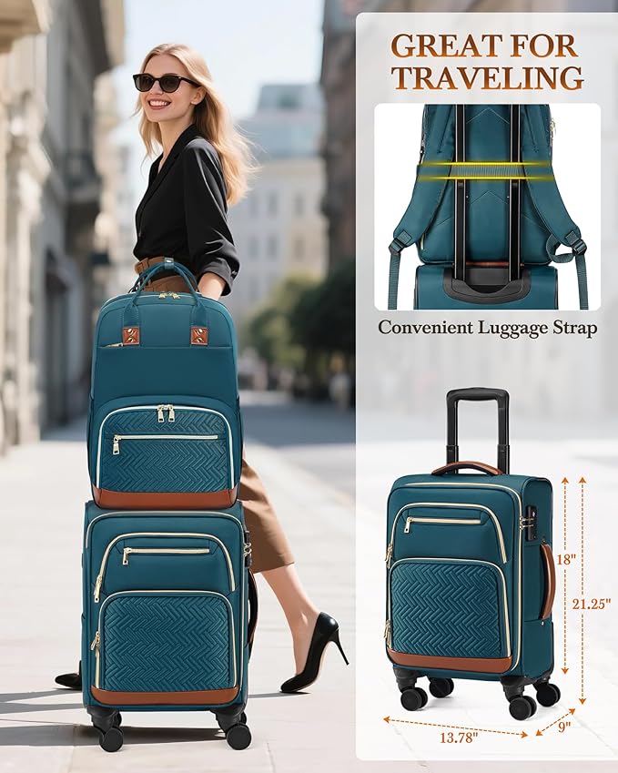 RAINSMORE Carry On Luggage 22x14x9 Airline Approved, 20 Inch Softside Suitcases with Wheels, 3 Piece Luggage Sets, Rolling Carry On Suitcase with TSA Lock for Travel Weekender