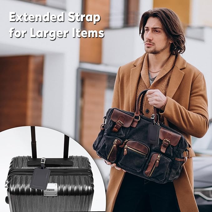 Travelambo Luggage Tags for Suitcases Faux Leather Privacy Protection 6 Pack Bag Tags Travel Accessories Essential, Black