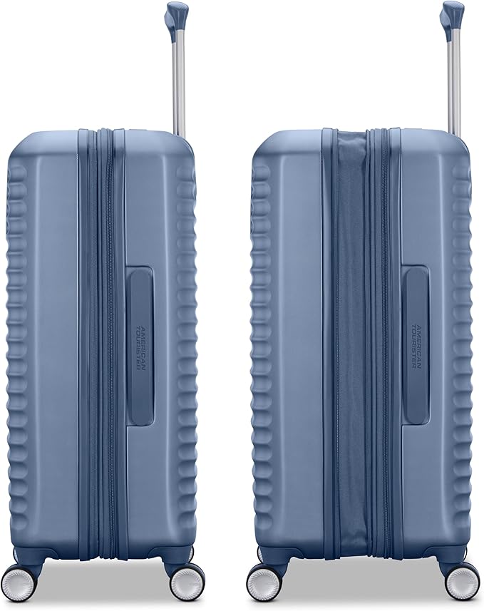 American Tourister Stratum 3.0 Medium 24-Inch Spinner, Airline Approved, Durable Hardside Luggage, Expands 1.5", RightHeight™ Adjustable Handle, Elemental Blue