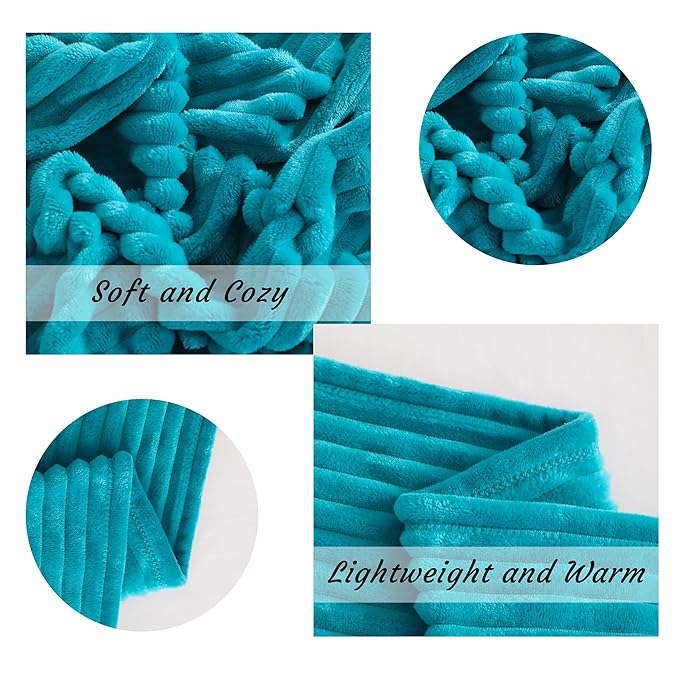 NTBAY Plush Flannel Twin Bed Blanket, 60X80 Inches Soft and Warm Lightweight Blanket with Striped Texture Bed Blanket for Couch Sofa Bed All Seasons, 60"x80", Turquoise