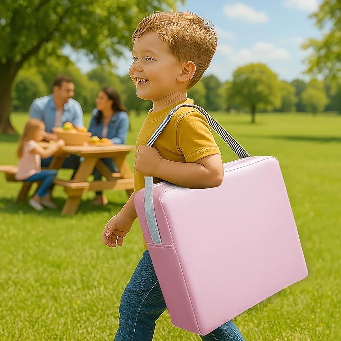 Toddler Booster Seat Dining Table Kitchen Chair, Waterproof Anti-Scratch PU Cushion, Non-Slip Bottom, Adjustable Buckle Straps, Easy Clean Portable Seat Cushion (Pink)